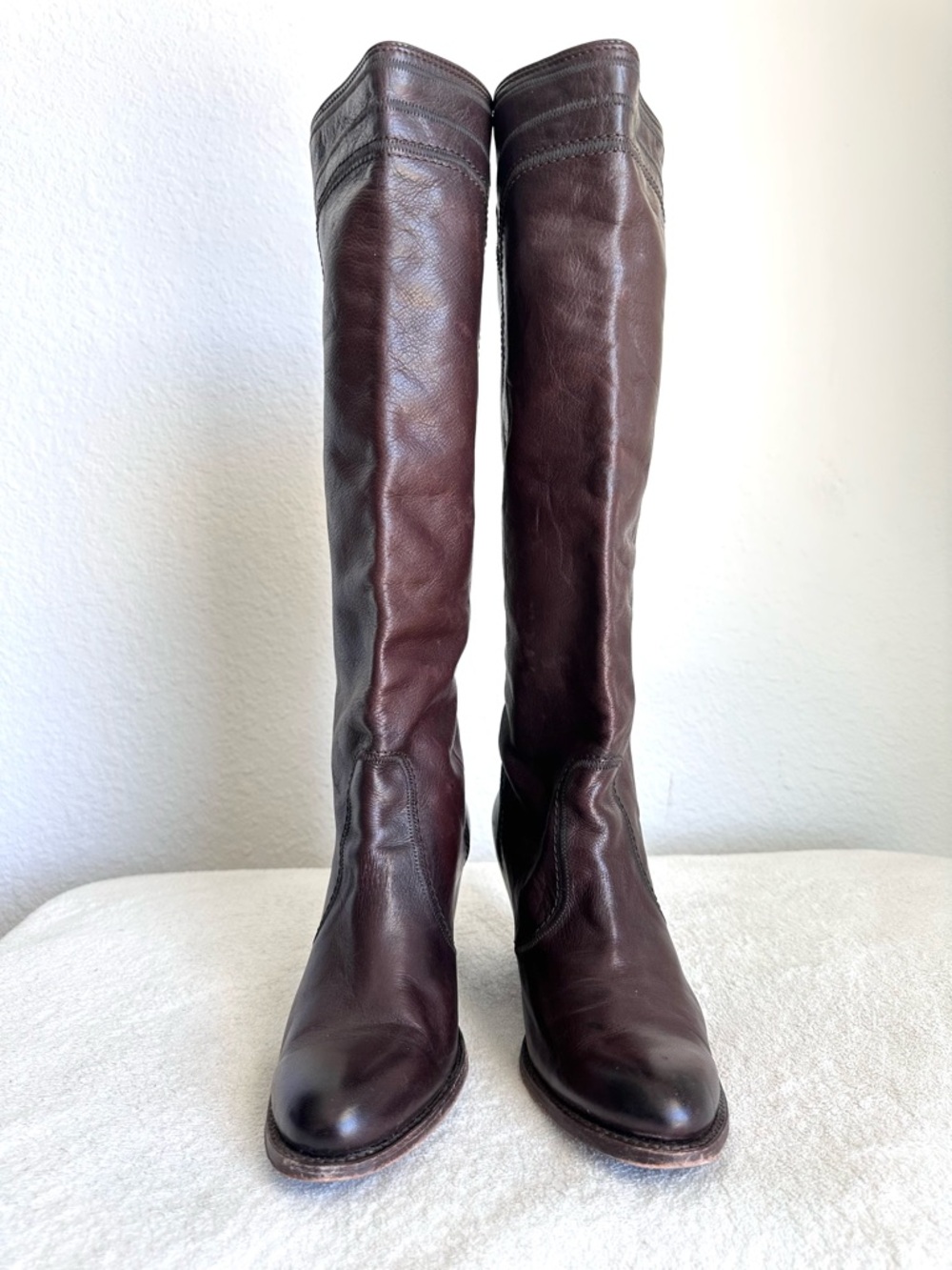 Frye Mustang Stitch Tall Boots Brown Women’s 9.5 Riding Western Knee High - Picture 3 of 12